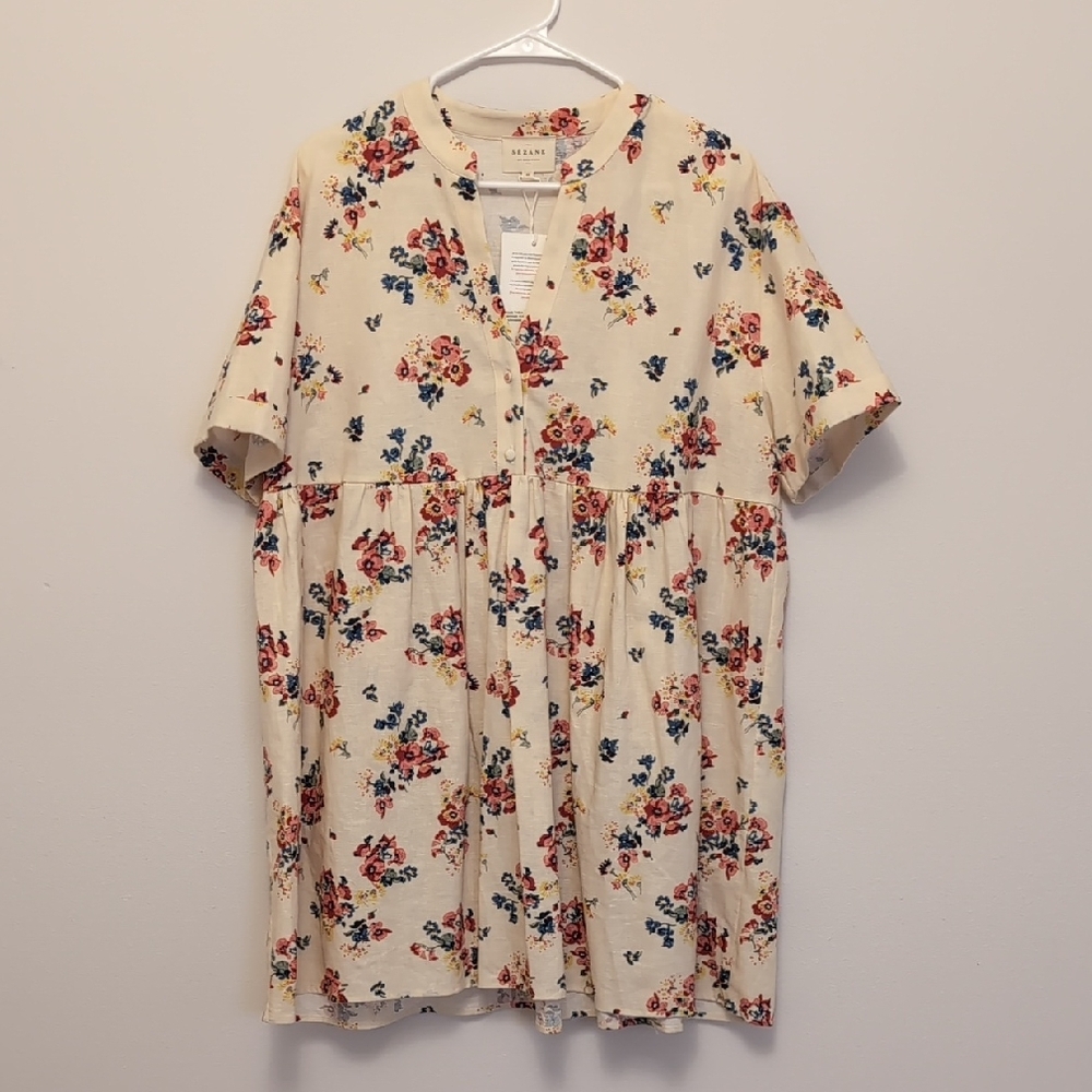 Sezane Cream and Red Mini Dress Floral Elegance